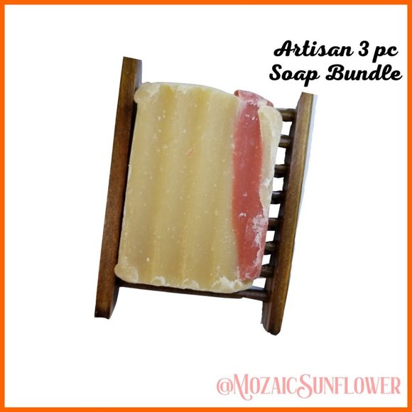 ARTISIAN Orange Sandalwood Goats Milk Soap 3 PC SET Bamboo Soap Tray and Loofah - Picture 4 of 4